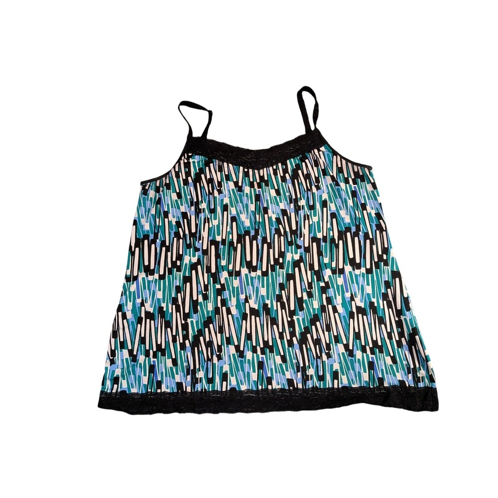 Avenue Studio Womens Plus Size 18/20 Teal Geometric Lace Trim Camisole Top